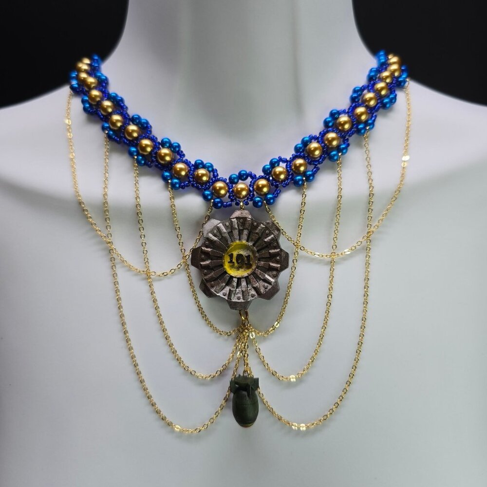 Handmade 18k gold Plated Fallout Vault 101 Inspired Victorian Waterfall Necklace